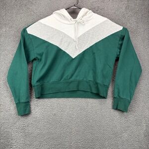 Youth in Revolt‎ Womens Large Green White Colorblock Chevron Cropped Hoodie L